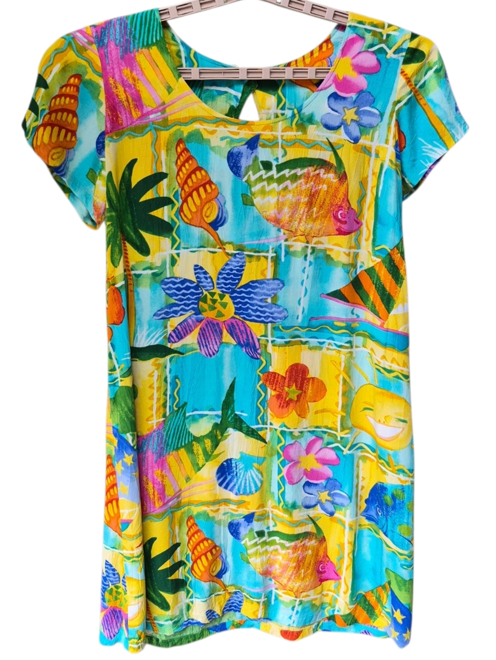 Jams World Rayon Tropical Fish Print Keyhole Back Dress Size L
